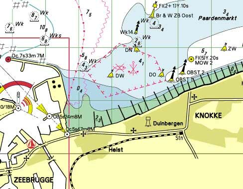 Sea Map depicting the Paardemarkt sandbank and the munition dump at Knokke, Belgium