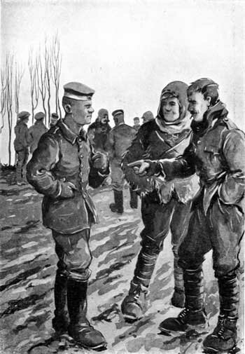 Christmas Truce, drawn by Bruce Bairnsfather on Christmas Day 1914